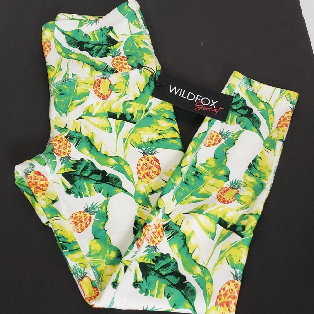 Wildfox Palms & Pineapple Tropical Leggings Size Small NWT